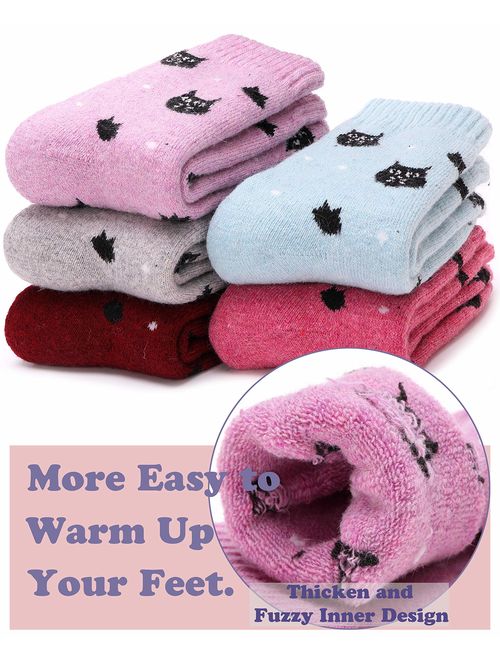 Womens Wool Socks Fuzzy Thick Heavy Thermal Winter Warm Cute Crew Socks For Cold Weather 5 Pack