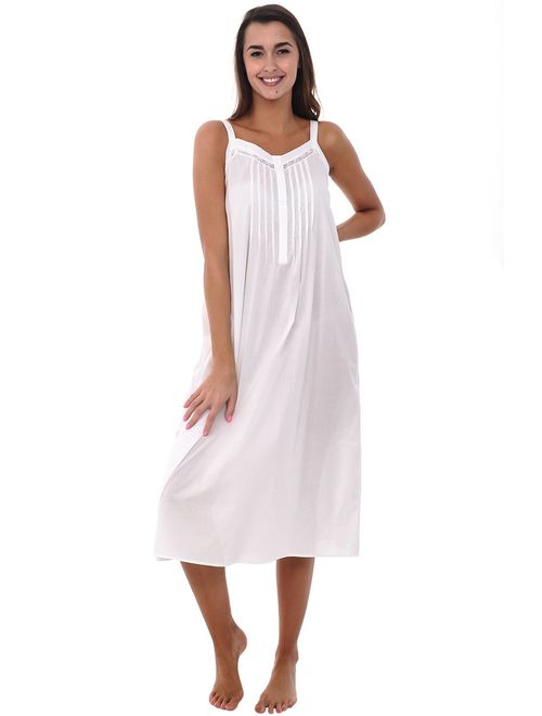 Long Sleeveless Chemise A0581 Alexander Del Rossa Womens 100% Cotton Lawn Nightgown 