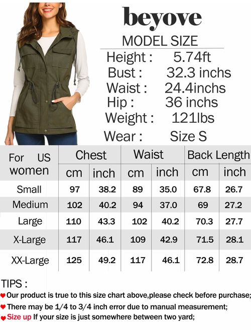 Beyove Womens Lightweight Sleeveless Military Anorak Cargo Vest