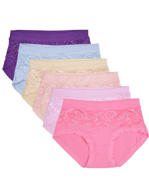 Buankoxy Women's 6 Pack Mid-Rise Stretch Bamboo Fiber Panties (Softer Than Cotton), Assorted Colors