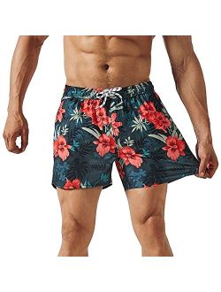 Mens Boys 80s 90s Vintage 4 Way Stretch Swim Trunks with Mesh Lining Quick Dry Swim Suits Board Shorts