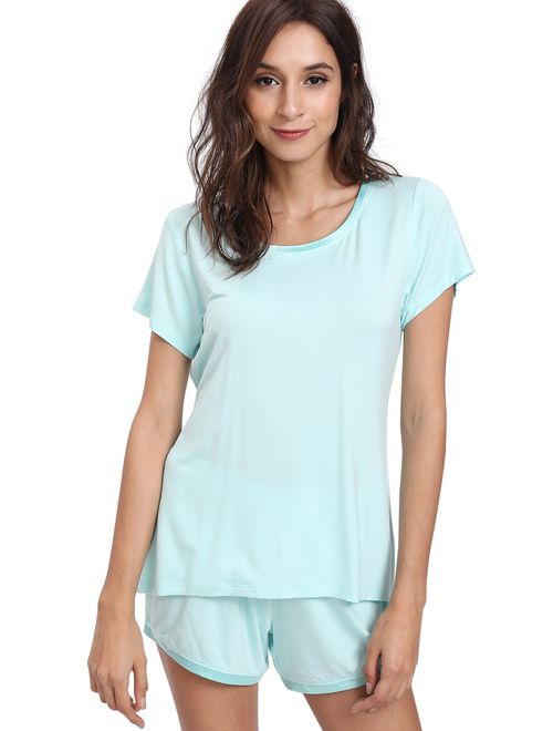 NEIWAI Women's Pajamas Set Bamboo Viscose Short Sleeve Sleepwear Pj Set S-4X