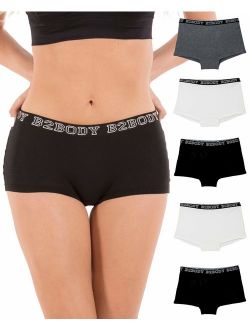 B2BODY Cotton Underwear Women - Boyshort Panties for Women Small to Plus Size 5 Pack