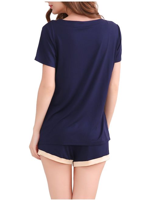 GYS Womens Sleepwear Soft V Neck Pajama Shorts Set
