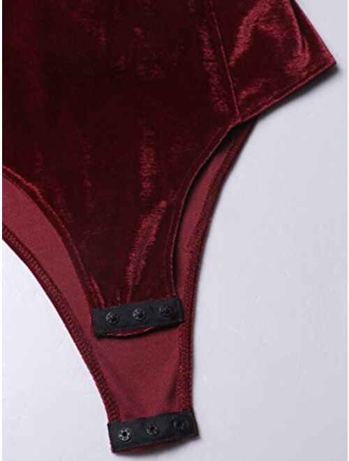 Clothink Women Burgundy Bandeau Back Lace up Velvet Bodysuit