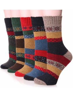 Womens Wool Socks Thick Heavy Thermal Cabin Fuzzy Winter Warm Crew Socks For Cold Weather 5 Pack