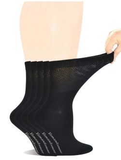 Yomandamor Women's 5 Pairs Seamless Bamboo Dress/Diabetic Crew Socks with Non-Binding Top, L size