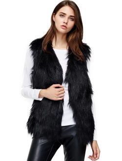 ANNA&CHRIS Womens Soft Sleeveless Faux Fur Vest Gradient Waistcoat Jacket