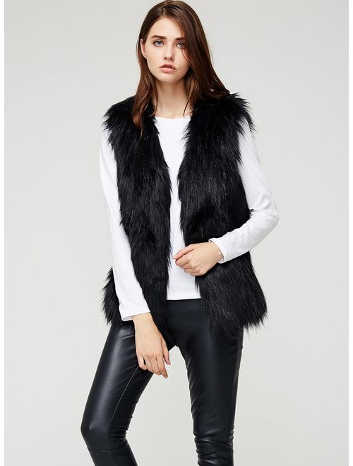 ANNA&CHRIS Womens Soft Sleeveless Faux Fur Vest Gradient Waistcoat Jacket