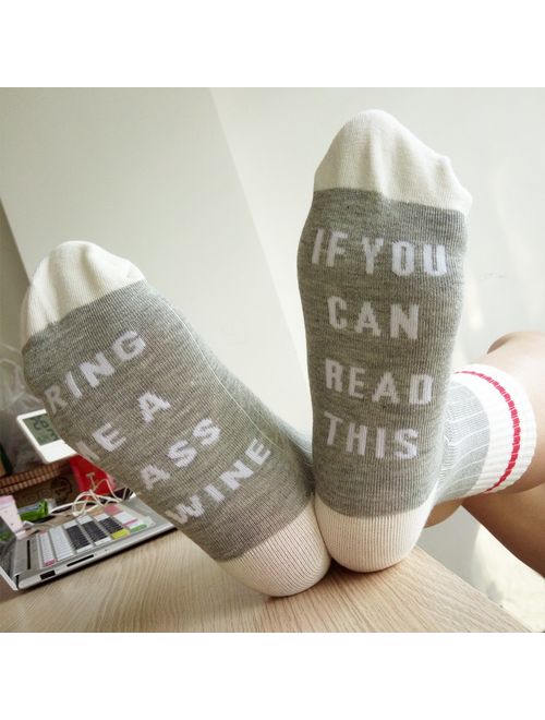 IF YOU CAN READ THIS Fun Wine Socks, HSELL Women Cotton Crew Party Socks 3 Pack,Multicoloured,5-11