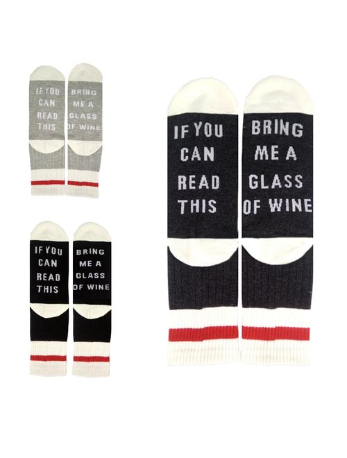IF YOU CAN READ THIS Fun Wine Socks, HSELL Women Cotton Crew Party Socks 3 Pack,Multicoloured,5-11