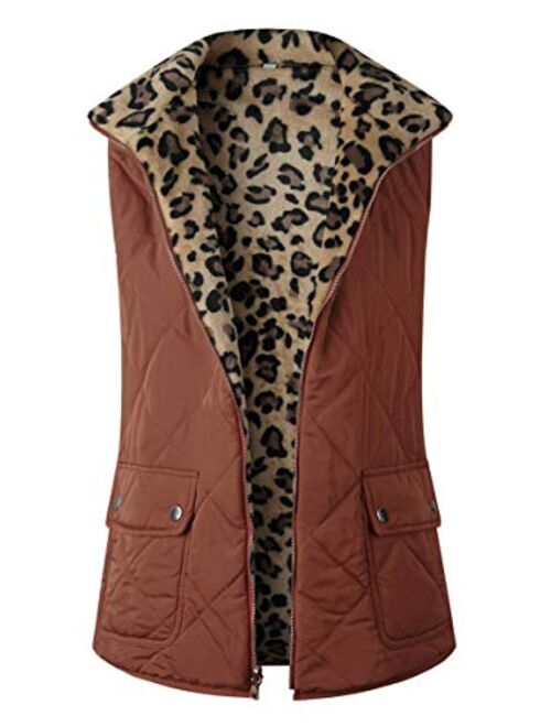 Angashion Women's Warm Sherpa Fleece Zip Up Reversible Vest Sleeveless Lightweight Jacket Outwear with Pockets