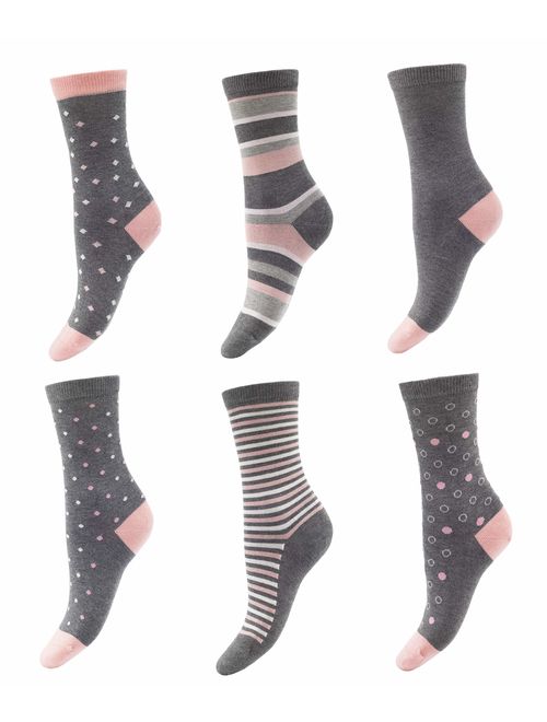 Women's Bamboo Casual Crew Socks - 6 Pairs Seamless Super Soft & Breathable Colorful Fashion Sock Size 9-11
