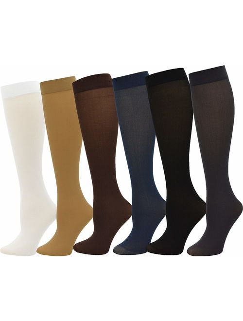 Queen Size Trouser Socks for Women, 6 Pairs Plus Stretchy Opaque Knee High Dress Sock