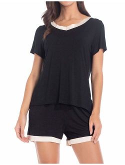 MANCYFIT Pajamas for Women Shorts Set Soft Sleepwear Short Sleeve Pj Lounge Sets