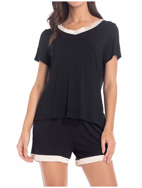 MANCYFIT Pajamas for Women Shorts Set Soft Sleepwear Short Sleeve Pj Lounge Sets