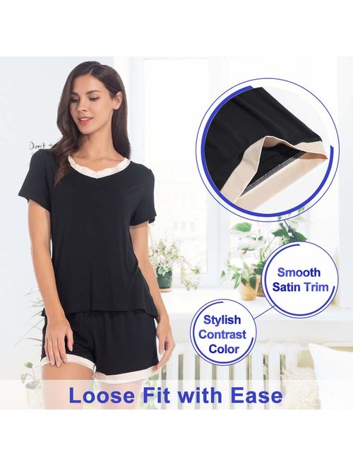 MANCYFIT Pajamas for Women Shorts Set Soft Sleepwear Short Sleeve Pj Lounge Sets