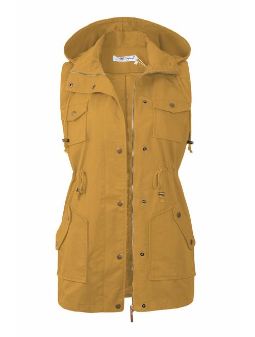BBX Lephsnt Womens Utility Vest Drawstring Waist Military Sleeveless Jacket 