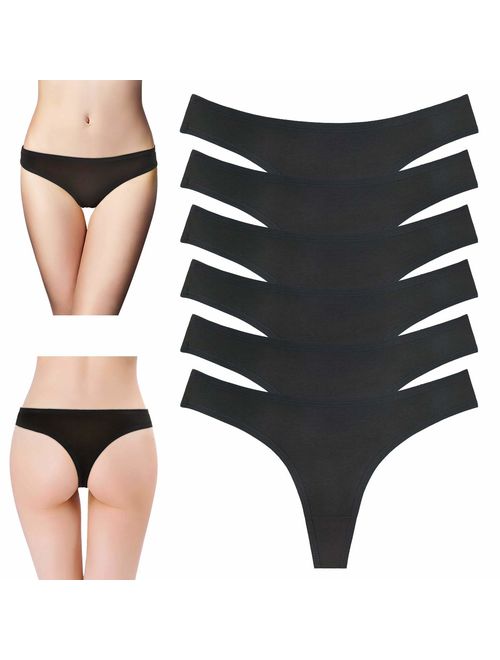 Sunm Boutique 6 Pack Women's Cotton Thongs Breathable Bikini Panties Underwear
