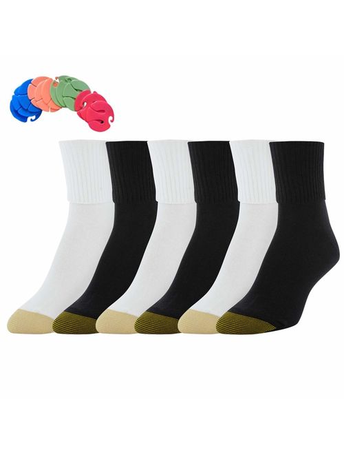 Gold Toe Women's 6 Pack Turn Cuff Socks / 6 Free Sock Clips Included ($5 Value)