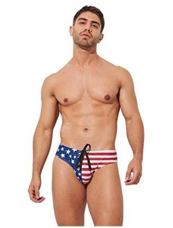 F plus R Mens USA Flag Stars Low Rise Swimwear Bikini Briefs Beach Swimsuit