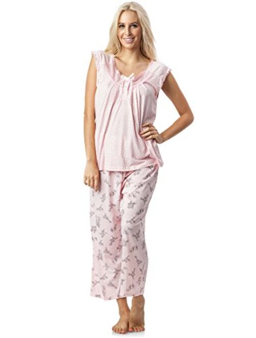 Casual Nights Women's Lace Sleeveless Top and Capri Bottom Sleepwear Pajama Set