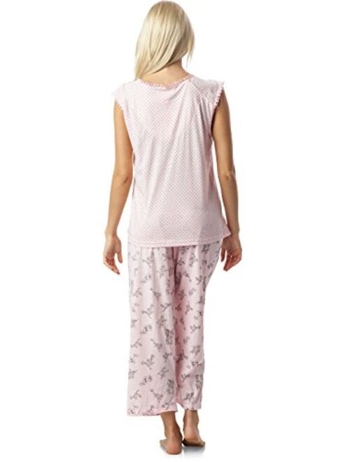 Casual Nights Women's Lace Sleeveless Top and Capri Bottom Sleepwear Pajama Set