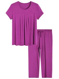 Latuza Women's Pleated Loungewear Top and Capris Pajamas Set