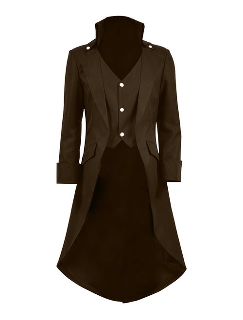 Very Last Shop Mens Gothic Tailcoat Jacket Black Steampunk Victorian Long Coat Halloween Costume