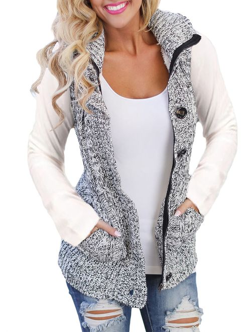 Sidefeel Women Hooded Sweater Vest Knit Cardigan Outerwear Coat