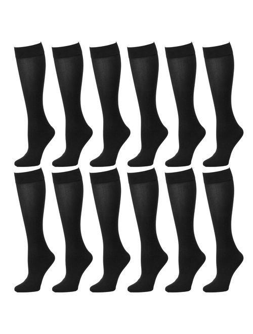 Falari 6 or 12 Pairs Women Trouser Socks with Comfort Band Stretchy Spandex Opaque Knee High