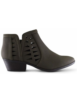 Marco Republic Oslo Womens Perforated Cutout Chunky Block Stacked Heels Ankle Booties Boots