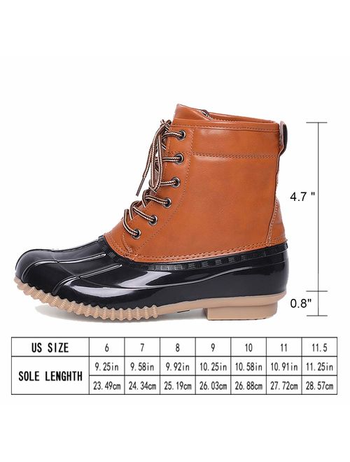 Chenghe Women's Duck Boots Lace Up Two Tone Waterproof Rain Duck Boots