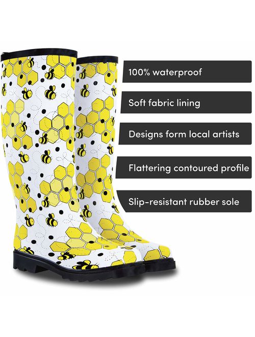 LONECONE Womens Rain Boots Tall Rain Boots for Women in Cute Patterns with Matte or Glossy Finish 