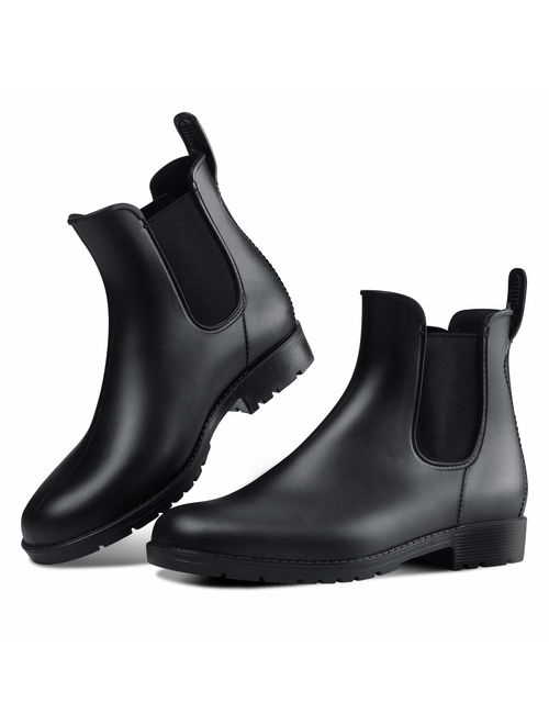 DAWAN Women's Anti-Slip Rain Boots Short GardenShoes Waterproof Chelsea Booties
