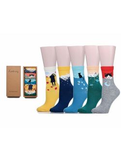 Leotruny Women's Colorful Cute Cat Crew Socks with Gift Box