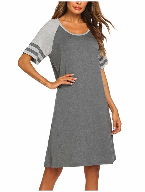 Hotouch Sleepwear Women's Short Sleeve Nightgown Sleep Shirt Comfy Pajama Tee Casual Nightshirt S-XXL