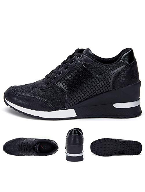 High Heeld Wedge Sneakers for Women - Ladies Hidden Sneakers Lace Up Shoes, Best Chioce for Casual and Daily Wear