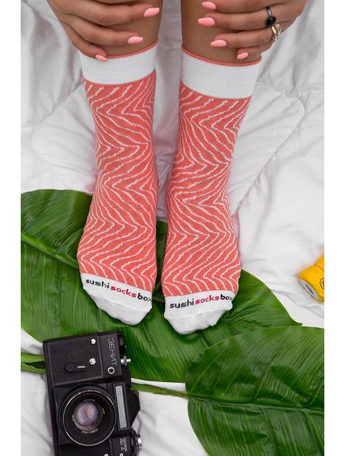 Rainbow Socks - Men's Women's - Sushi Socks Box Salmon - 1 Pair
