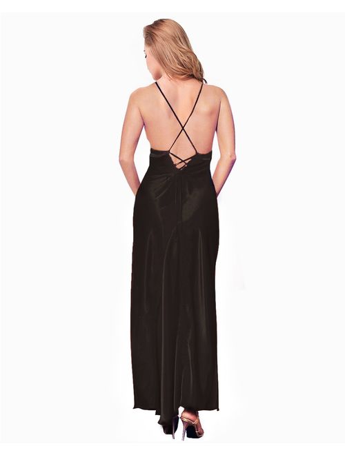 ETAOLINE Women Satin Nightgown Lace Lingerie Trimmed Full Length Slip Dress