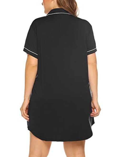 Womens Plus Size Sleep Shirt Short Sleeves Pajama Button Down Top Nightgown Boyfriend Night Shirt Sleepwear16W-24W