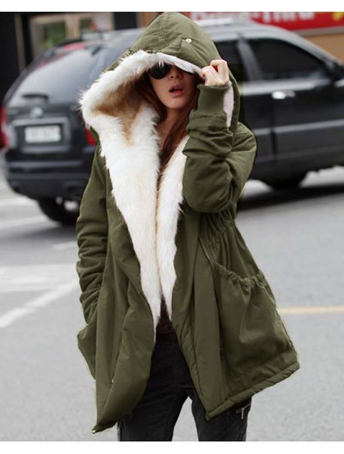 Roiii Women's Teddy Bear Casual Shearling Coat Jacket Long Sleeve Lapel Fluffy Fur Outwear