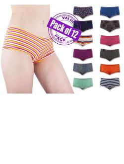 Sexy Basics Women's 12 Pack Cotton Stretch Boyshort Panties