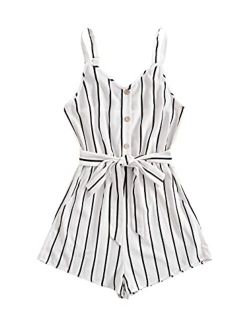 Women's Boho Floral Print V Neck Beach Shorts Romper Jumpsuit with Belt