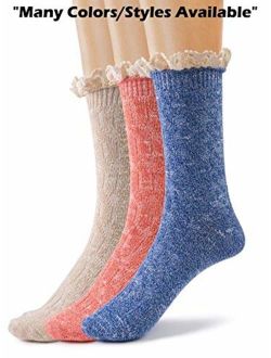 Silky Toes Women's 3 PK Winter Vintage Boot Crew Socks Thick Warm Optional Gift Box