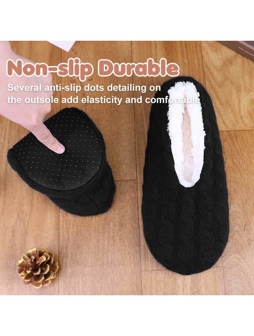 2 Pairs Womens Slippers Socks with Grippers, Non slip Winter Fluffy Fuzzy Slipper socks for women