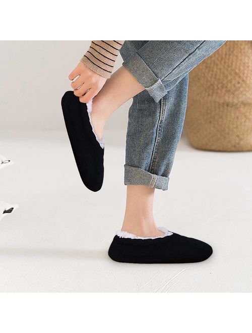 2 Pairs Womens Slippers Socks with Grippers, Non slip Winter Fluffy Fuzzy Slipper socks for women
