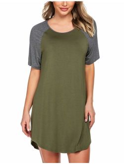 Short Sleeve Raglan Sleepshirts Casual Nightshirt Lounge Dress Boyfriend Style Sleepwear for Women