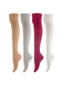 Lian LifeStyle Women's 4 Pairs Adorable Thigh High Cotton Socks LW1024 Size 6-9