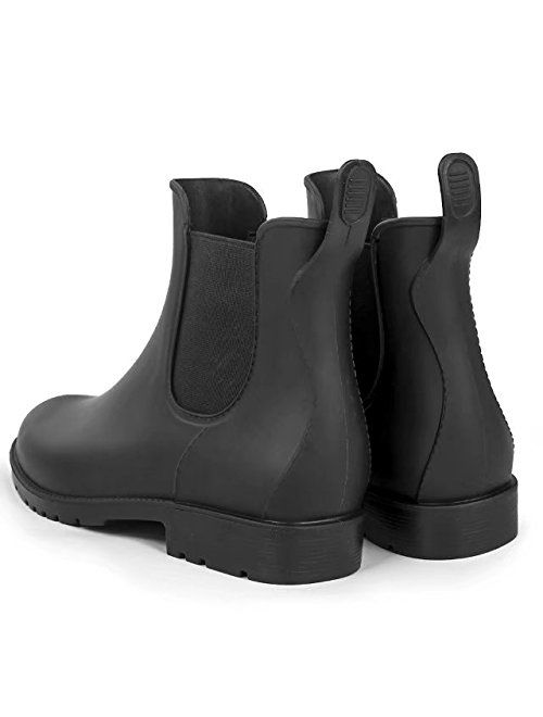 smiry Women's Short Rain Boots Waterproof Anti Slip Rubber Ankle Chelsea Booties
